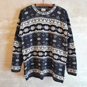 221a. vintage gray Classic Elements fair isle knit 90s grandpa sweater, M